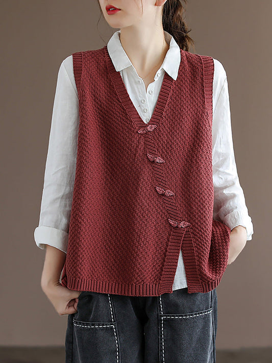 Maglione gilet lavorato a maglia con bottoni da donna
