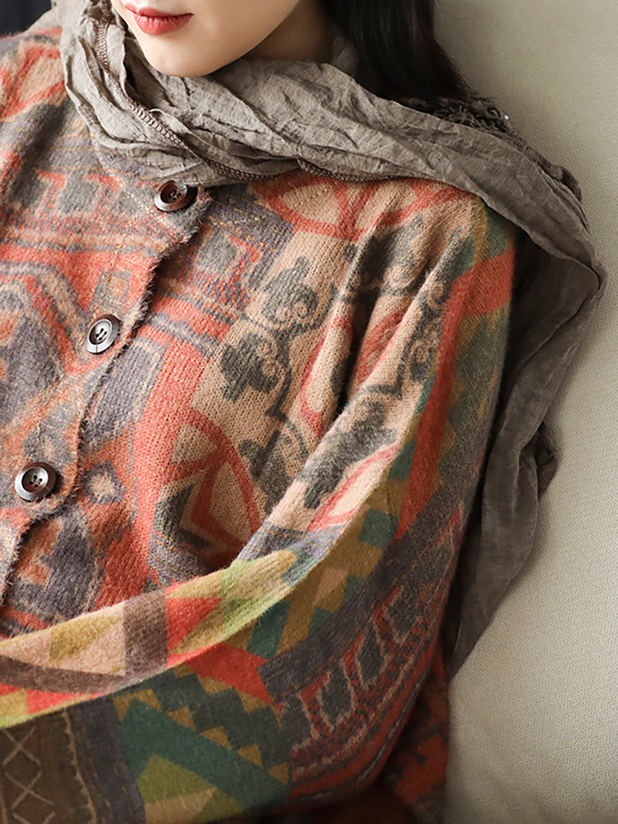 Manteau pull en tricot confortable à motif floral décontracté
