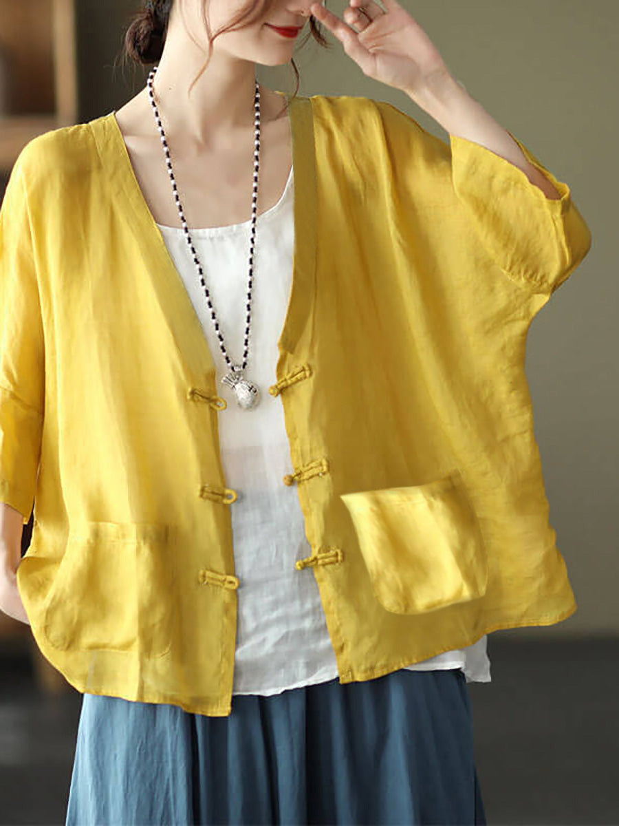 Cardigan vintage con protezione solare e tasca in ramiè