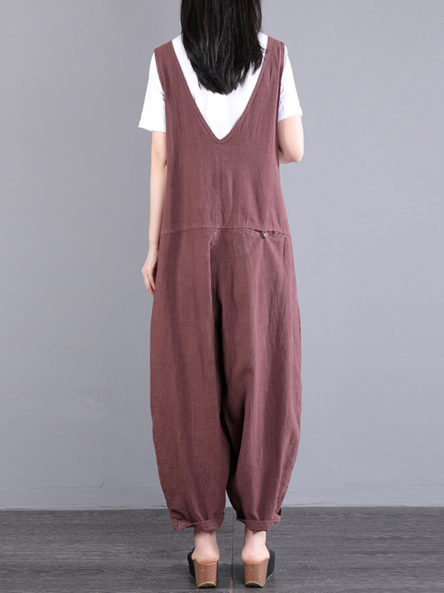 Tute larghe in ramiè con scollo a V e nodo vintage da donna