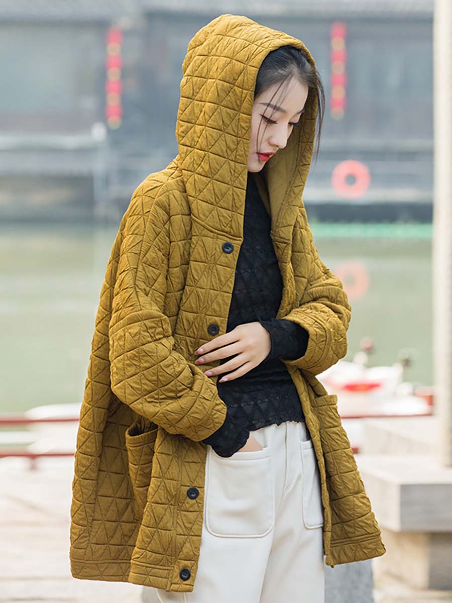 Cappotto con cappuccio e tasca con bottoni casual invernale da donna