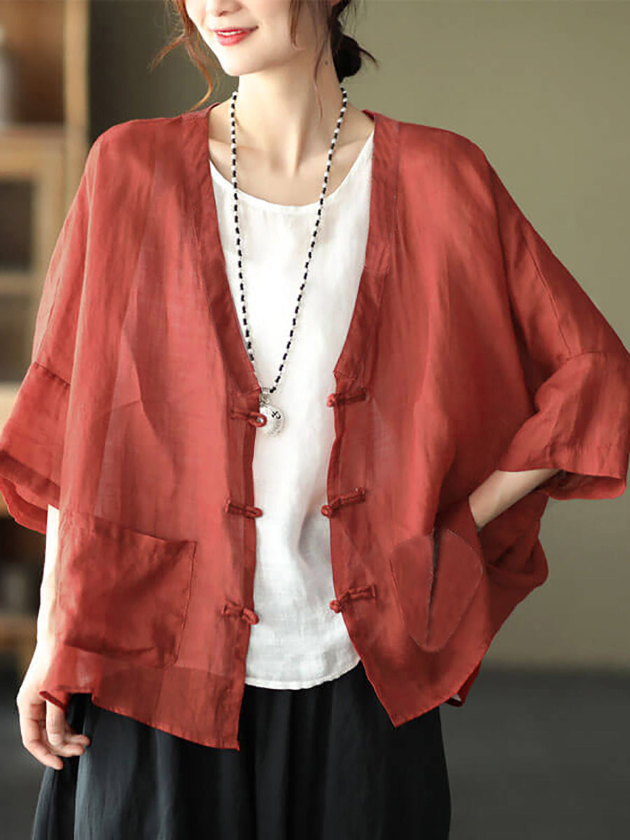 Cardigan vintage con protezione solare e tasca in ramiè