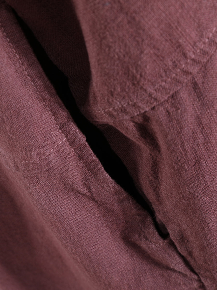 Tute larghe in ramiè con scollo a V e nodo vintage da donna