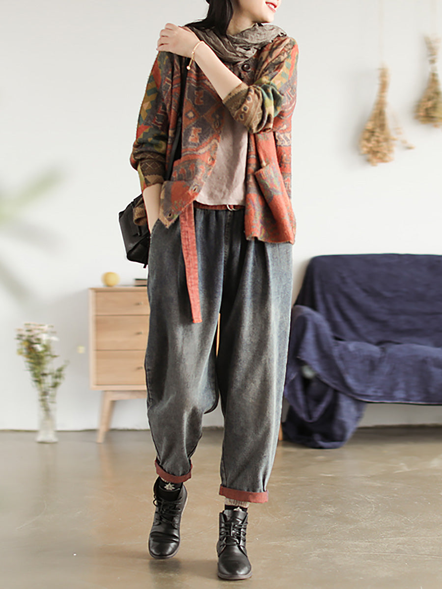 Manteau pull en tricot confortable à motif floral décontracté