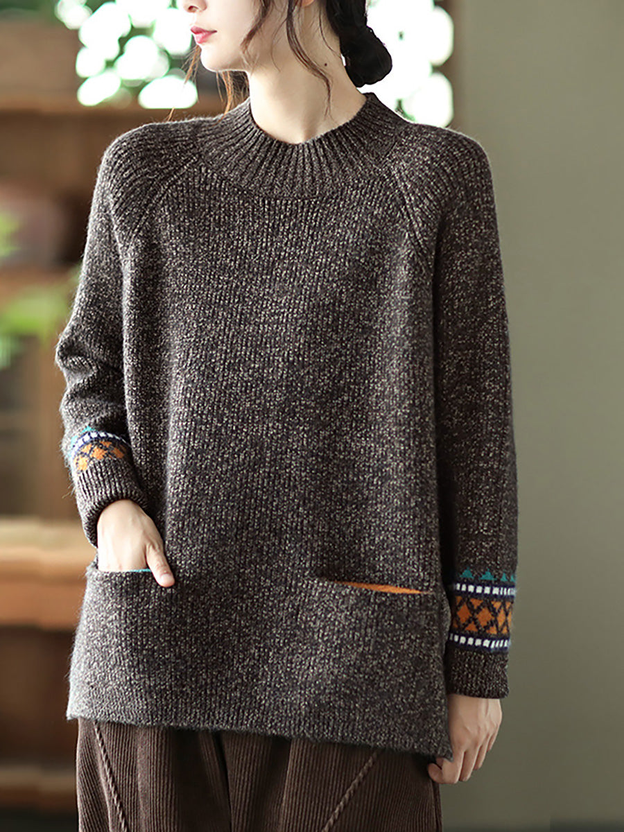 Maglione a collo alto lavorato a maglia con orlo diviso e maniche lunghe