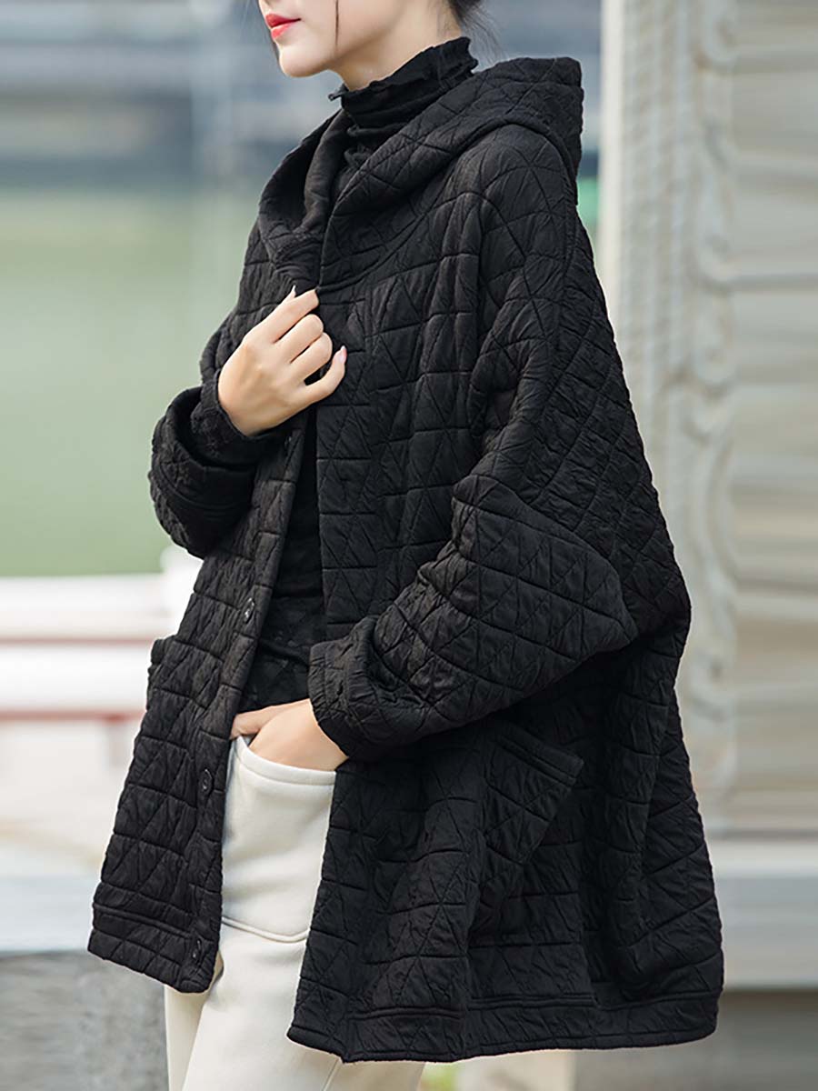 Cappotto con cappuccio e tasca con bottoni casual invernale da donna