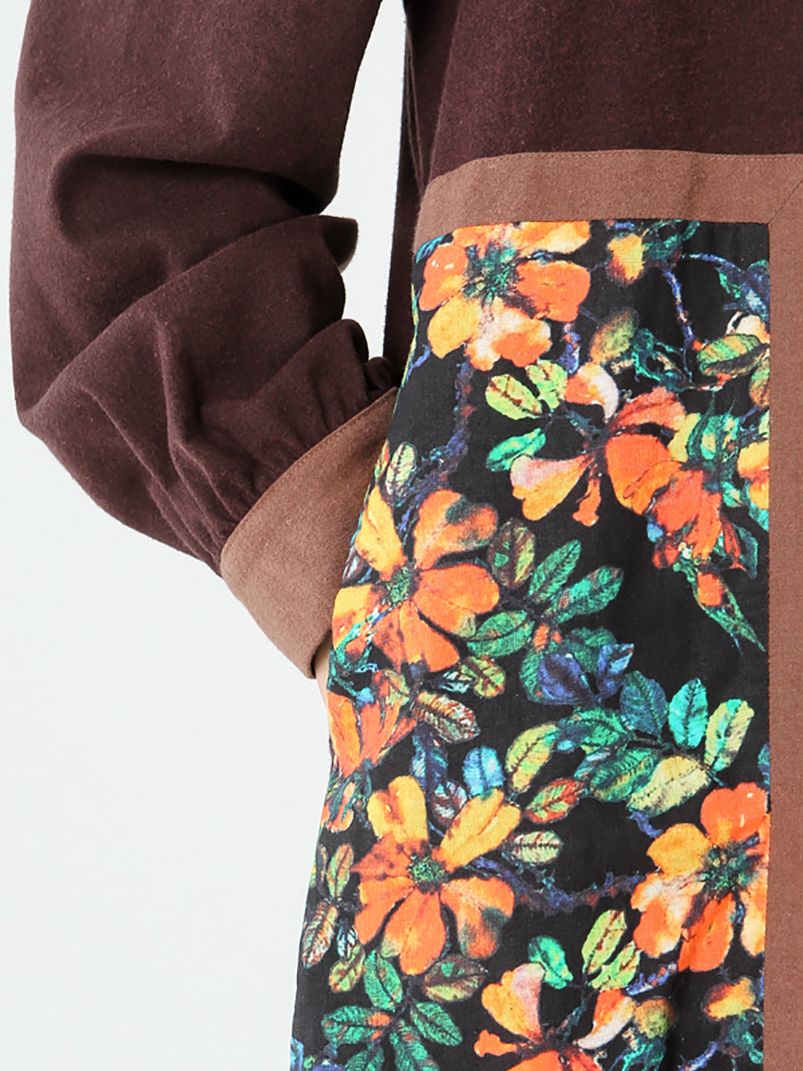 Cappotto patchwork con petto in cotone e lino