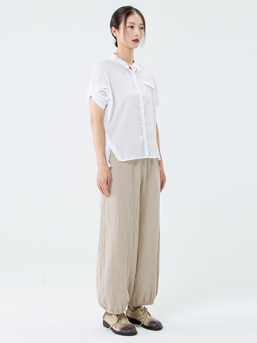 Pantaloni tascabili in cotone e lino