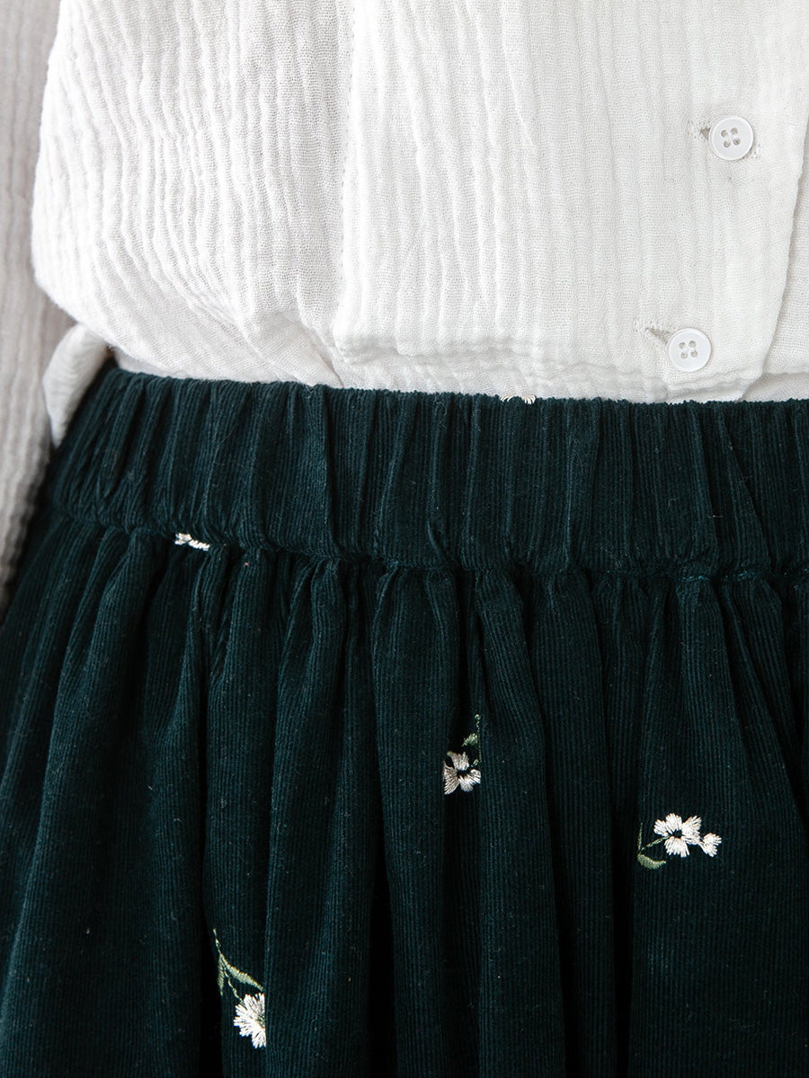 Gonna in cotone con elastico in vita e ricamo floreale