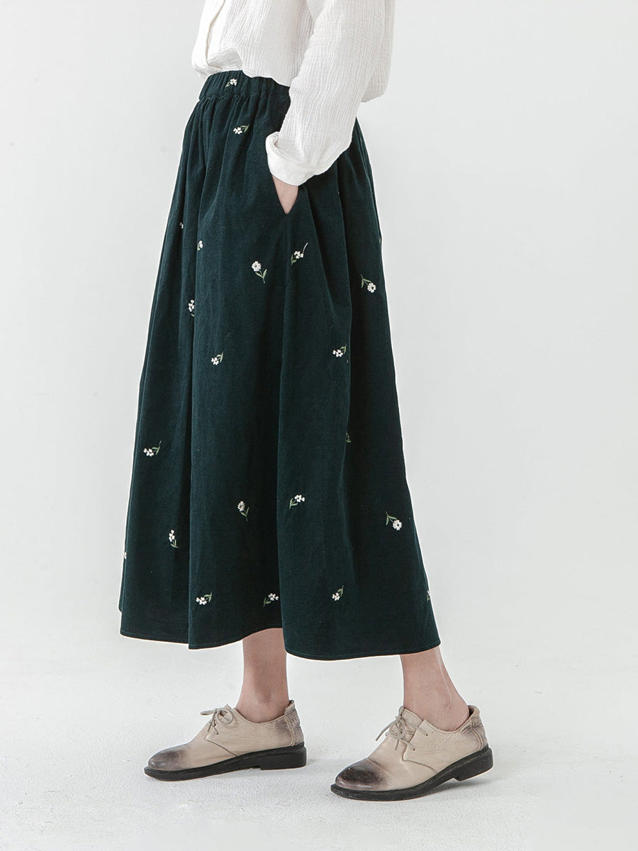 Gonna in cotone con elastico in vita e ricamo floreale