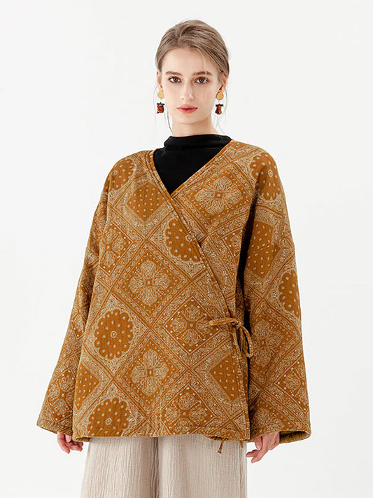 Cappotto double face a maniche lunghe con lacci vintage in cotone