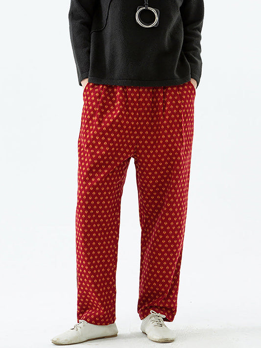 Pantaloni da donna in cotone con elastico in vita e tasche floreali