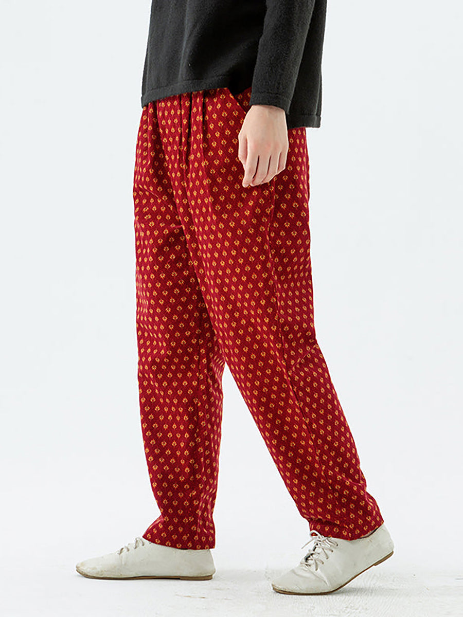Pantaloni da donna in cotone con elastico in vita e tasche floreali