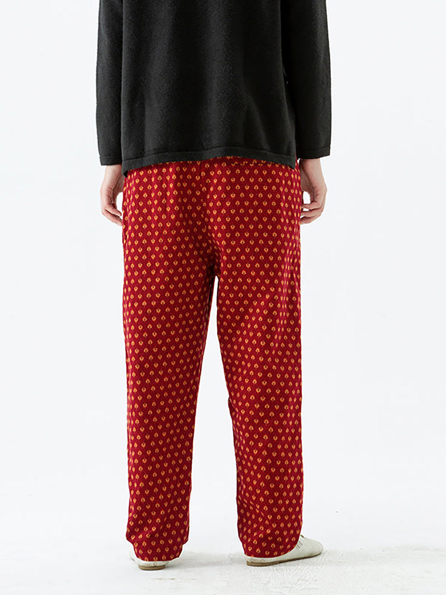 Pantaloni da donna in cotone con elastico in vita e tasche floreali