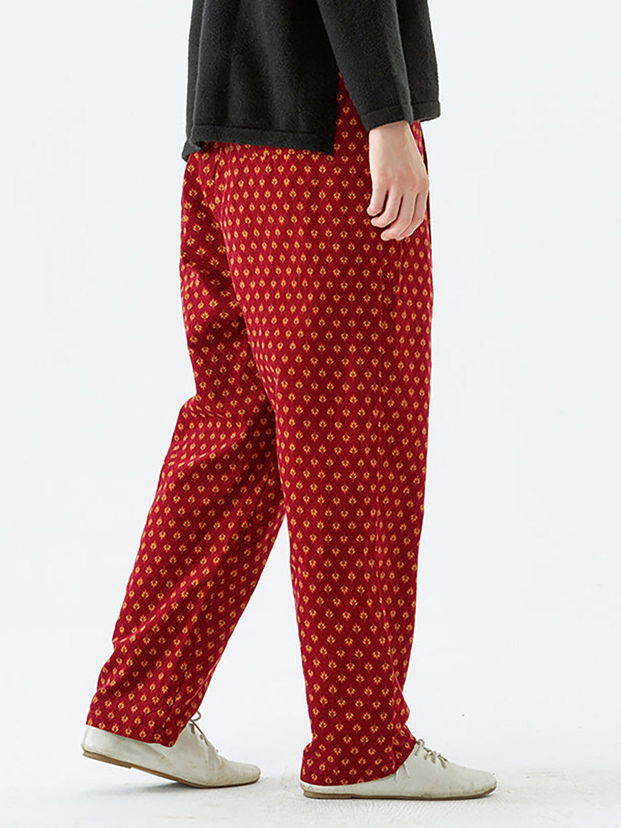 Pantaloni da donna in cotone con elastico in vita e tasche floreali