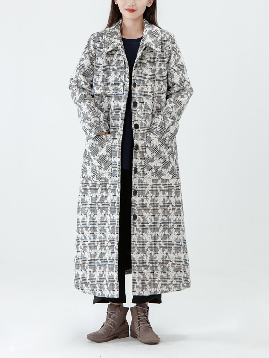Jacquard Women Pocket Winter Breasted Coat
