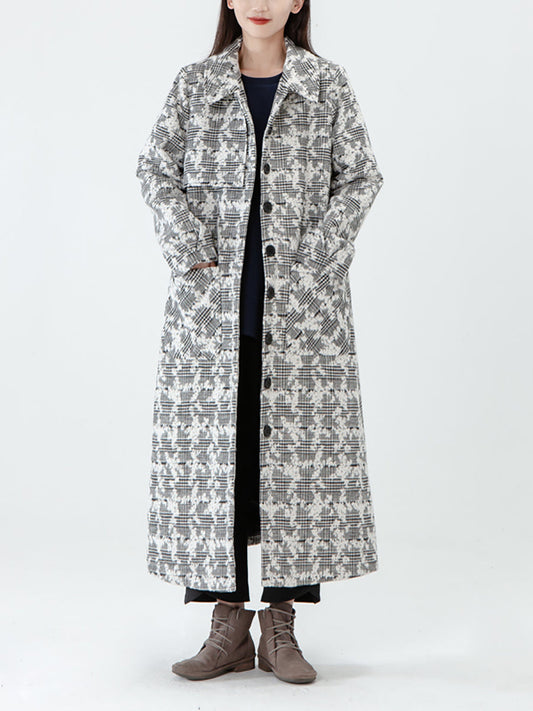 Jacquard Women Pocket Winter Breasted Coat