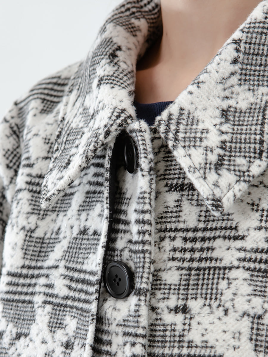 Jacquard Women Pocket Winter Breasted Coat