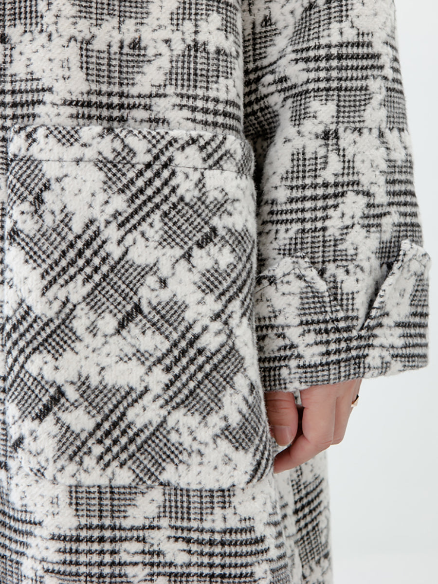 Jacquard Women Pocket Winter Breasted Coat