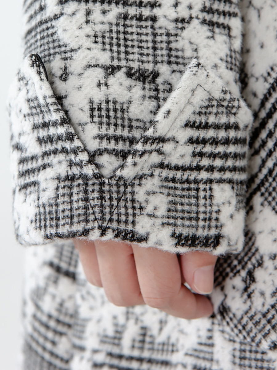 Jacquard Women Pocket Winter Breasted Coat