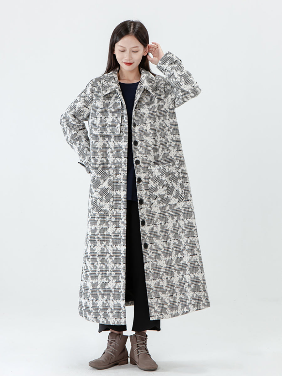 Jacquard Women Pocket Winter Breasted Coat