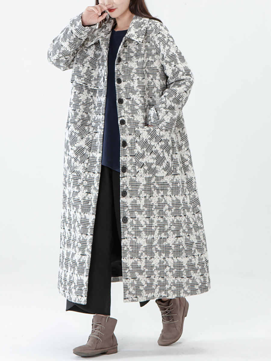 Jacquard Women Pocket Winter Breasted Coat