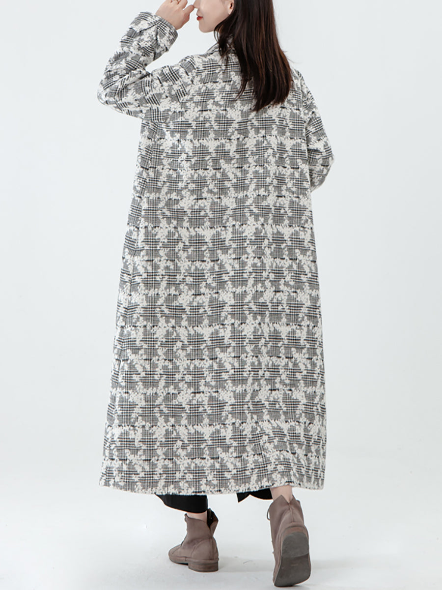 Jacquard Women Pocket Winter Breasted Coat