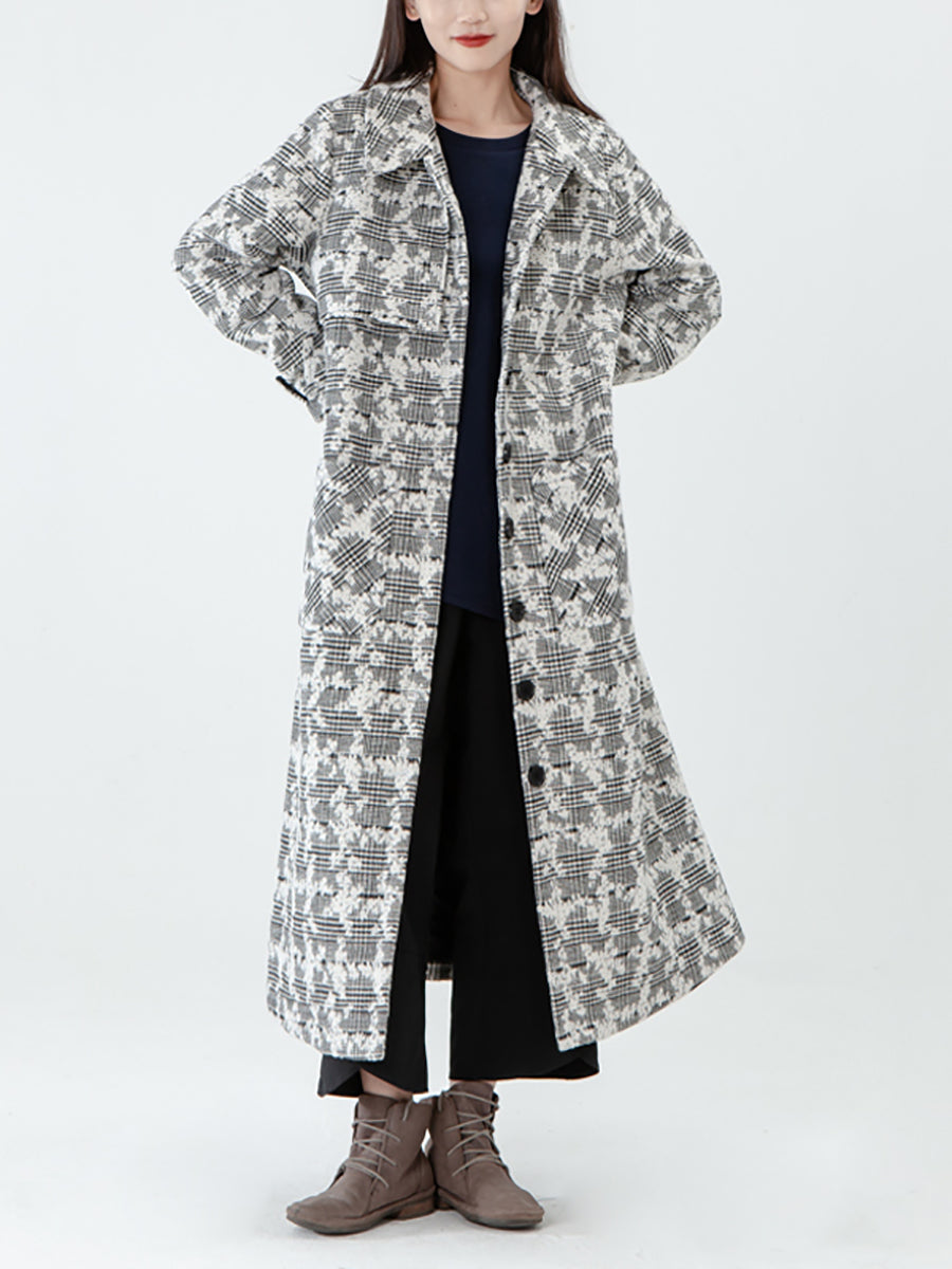 Jacquard Women Pocket Winter Breasted Coat