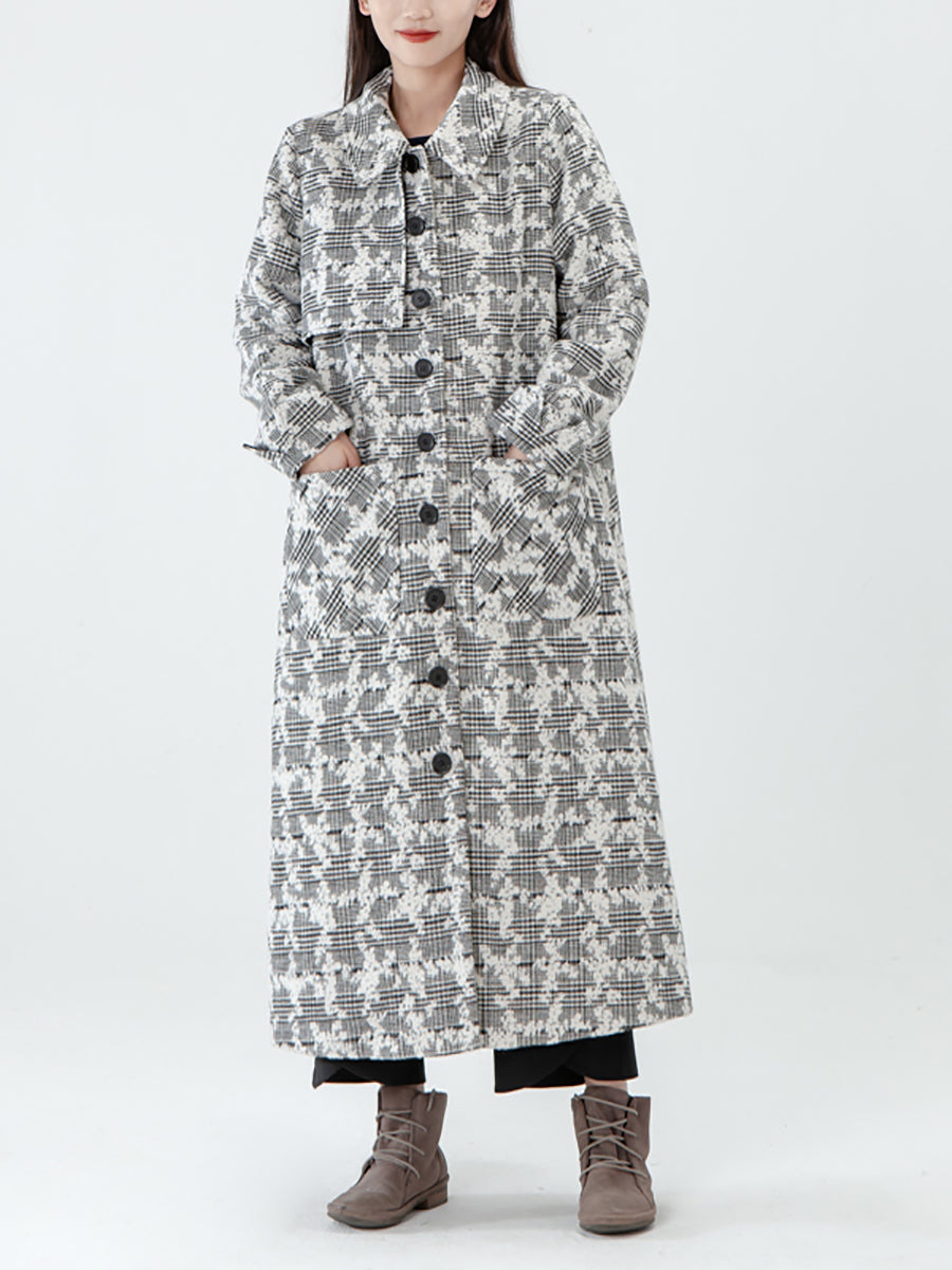 Jacquard Women Pocket Winter Breasted Coat