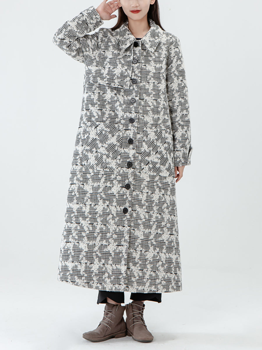 Jacquard Women Pocket Winter Breasted Coat