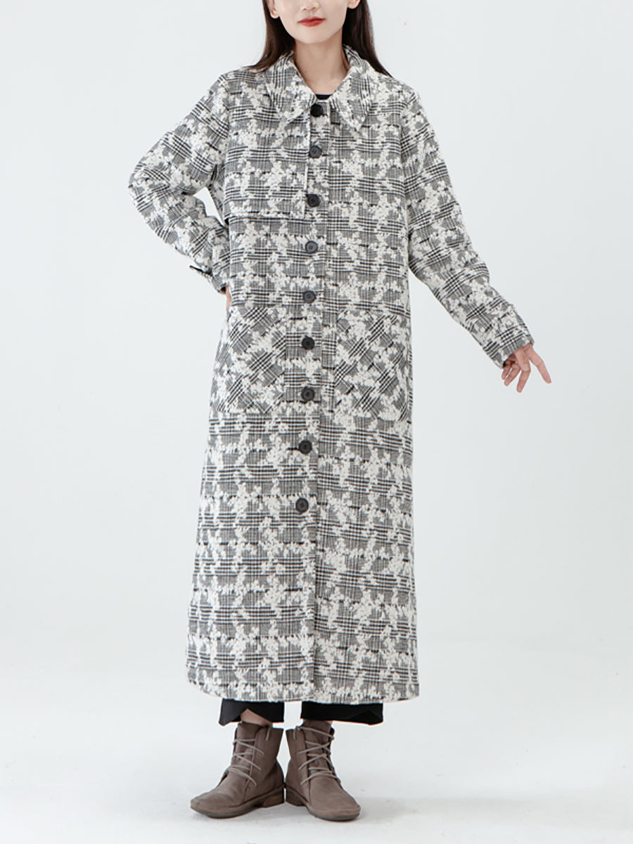 Jacquard Women Pocket Winter Breasted Coat