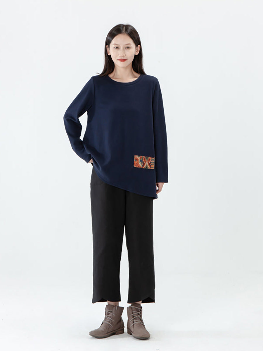 T-shirt à manches longues patchwork pour femme