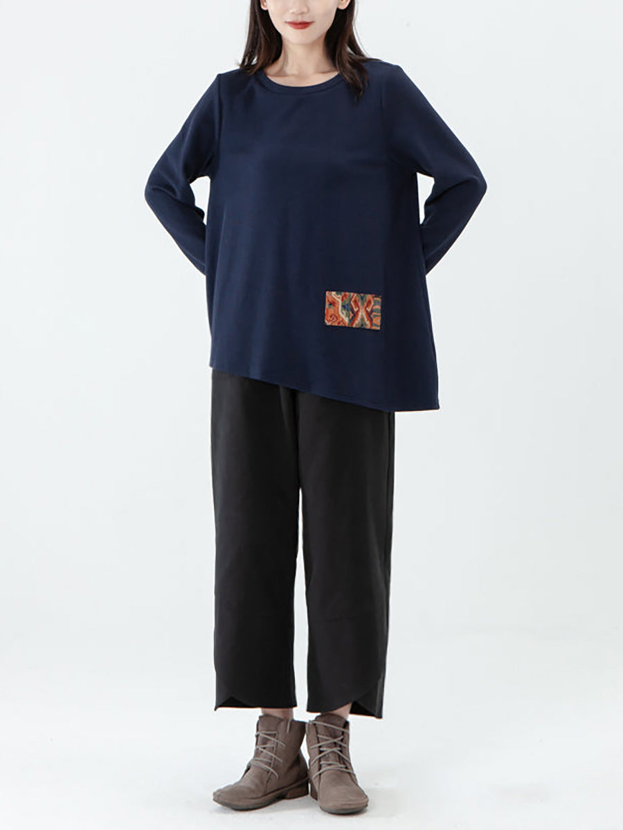 T-shirt à manches longues patchwork pour femme