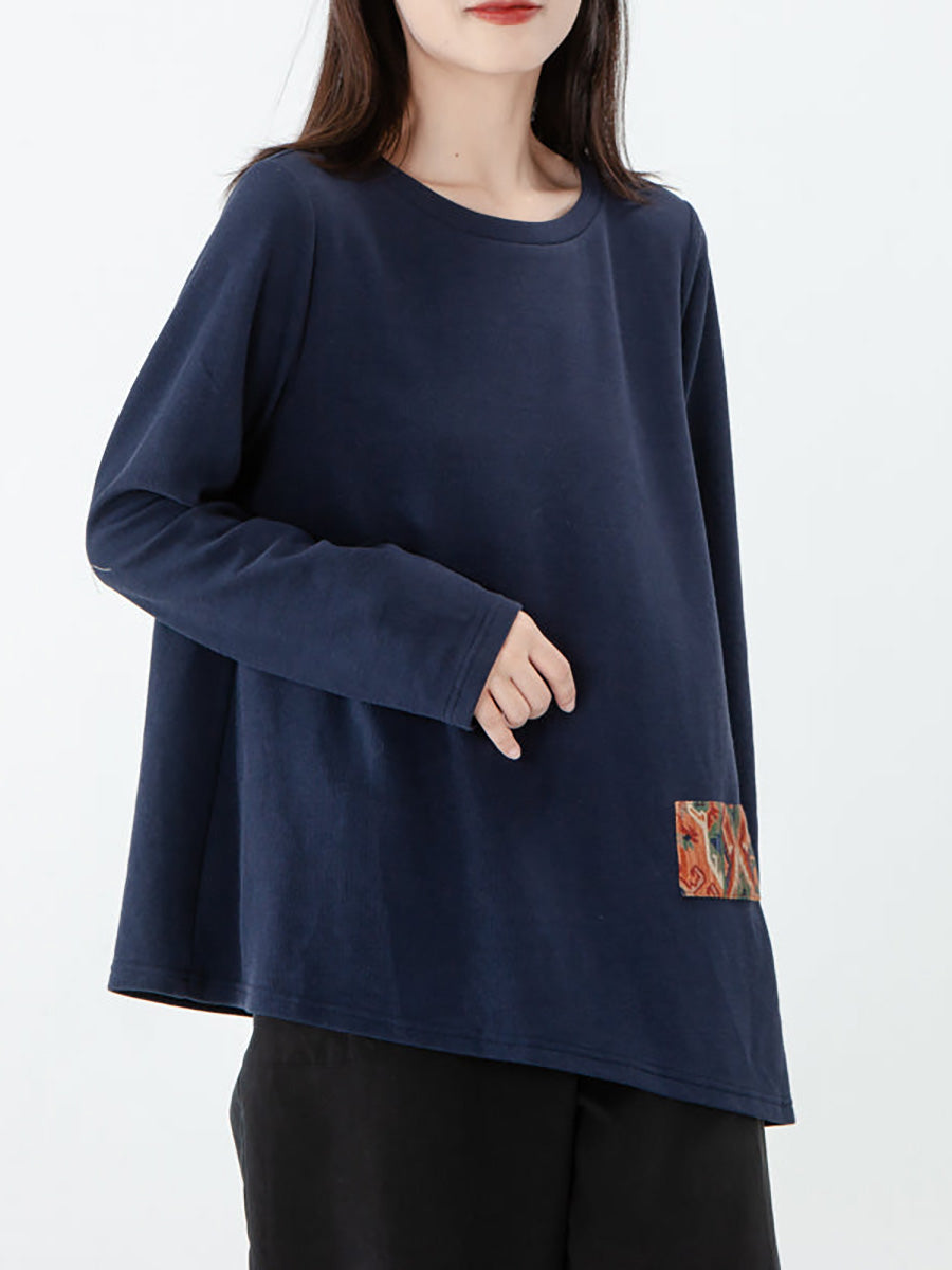 T-shirt à manches longues patchwork pour femme