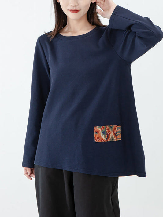 Maglietta a maniche lunghe patchwork da donna