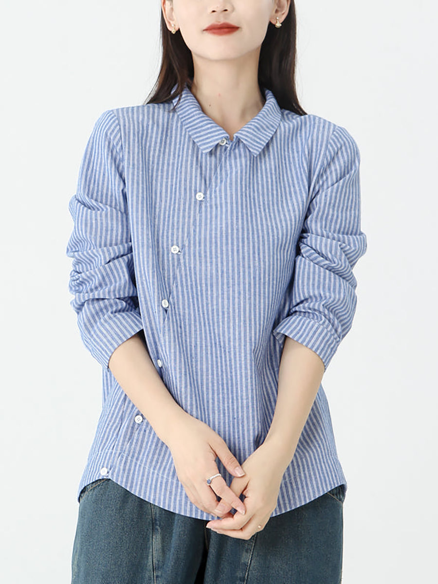 Camicia a maniche lunghe in cotone e lino a righe
