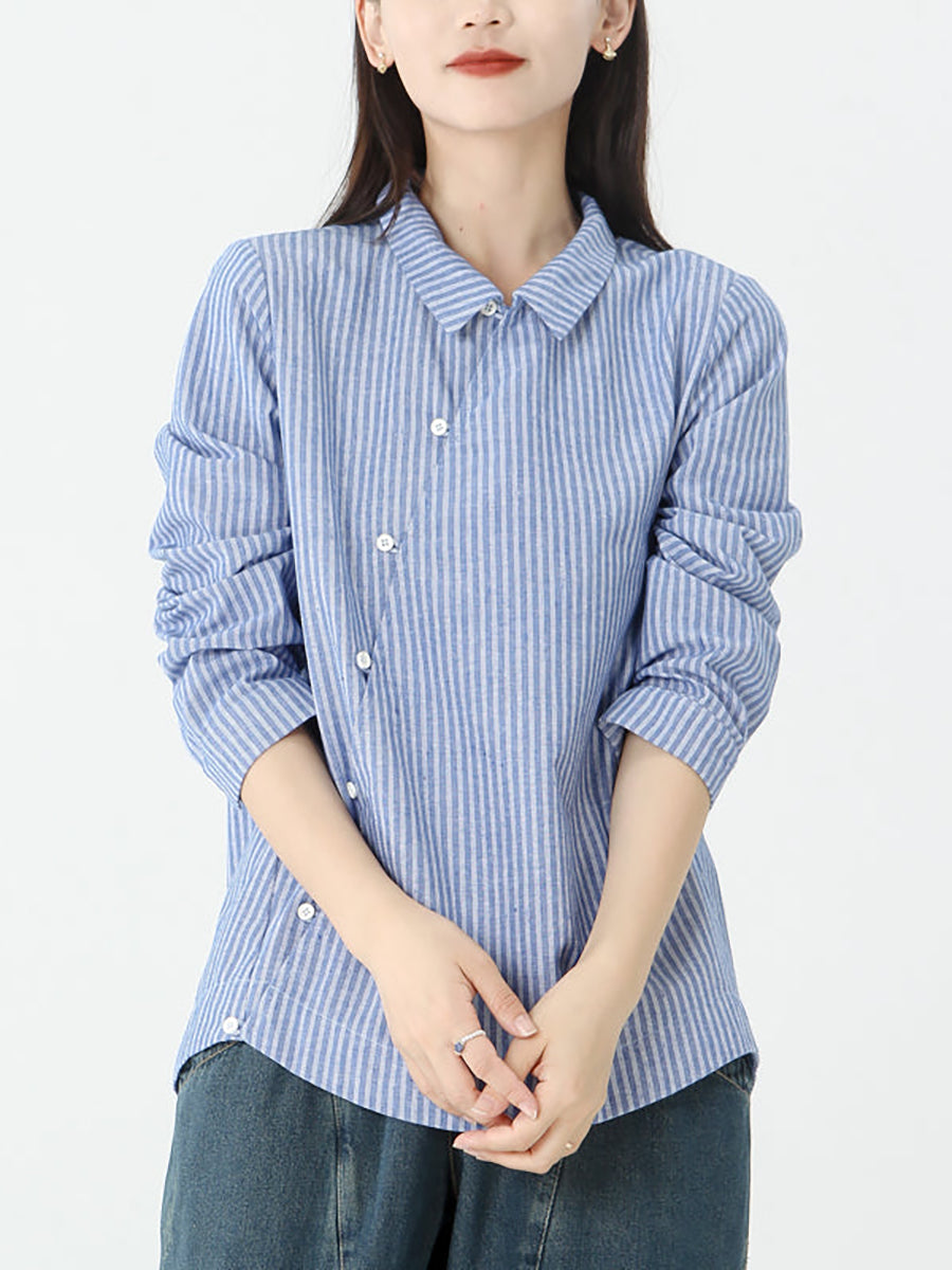 Camicia a maniche lunghe in cotone e lino a righe