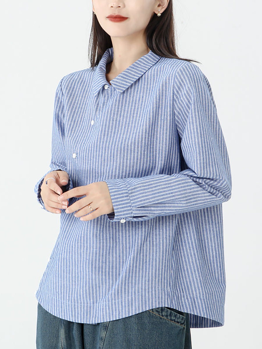 Camicia a maniche lunghe in cotone e lino a righe