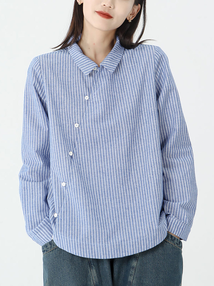 Camicia a maniche lunghe in cotone e lino a righe