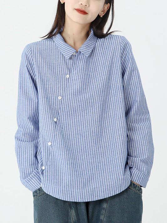Camicia a maniche lunghe in cotone e lino a righe