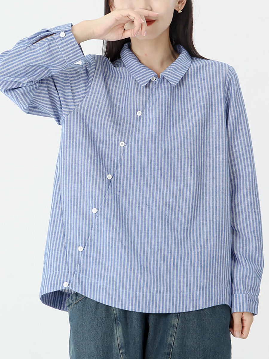 Camicia a maniche lunghe in cotone e lino a righe