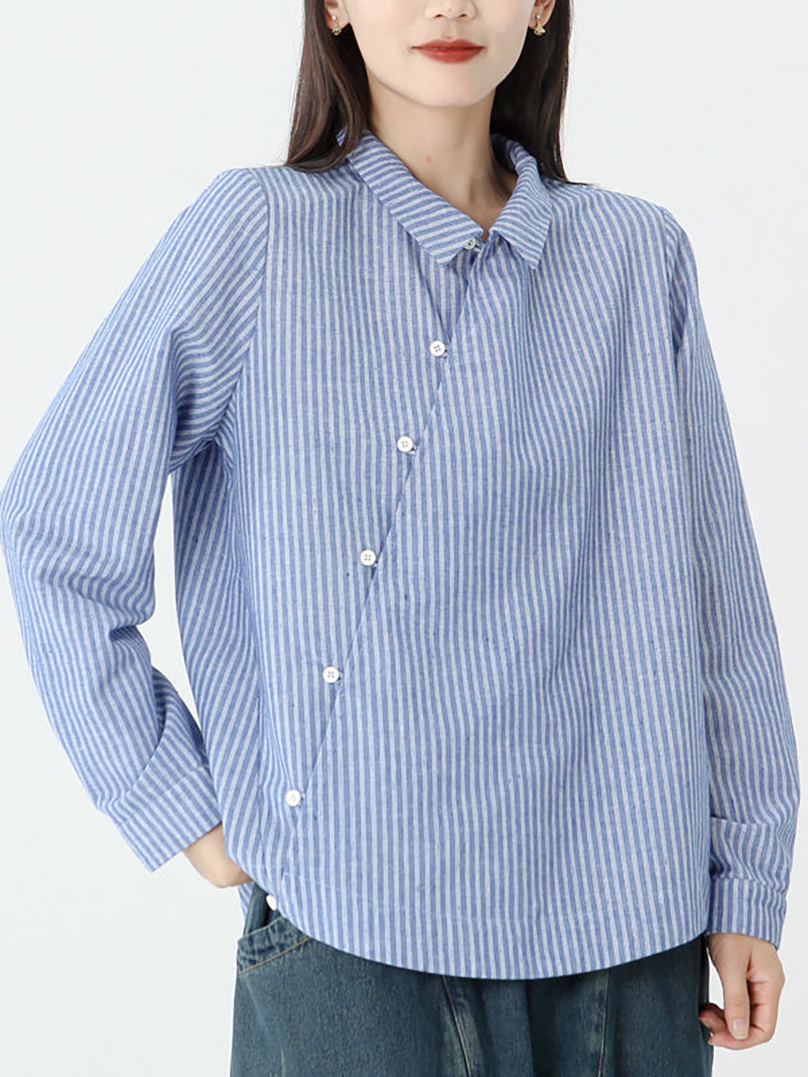 Camicia a maniche lunghe in cotone e lino a righe