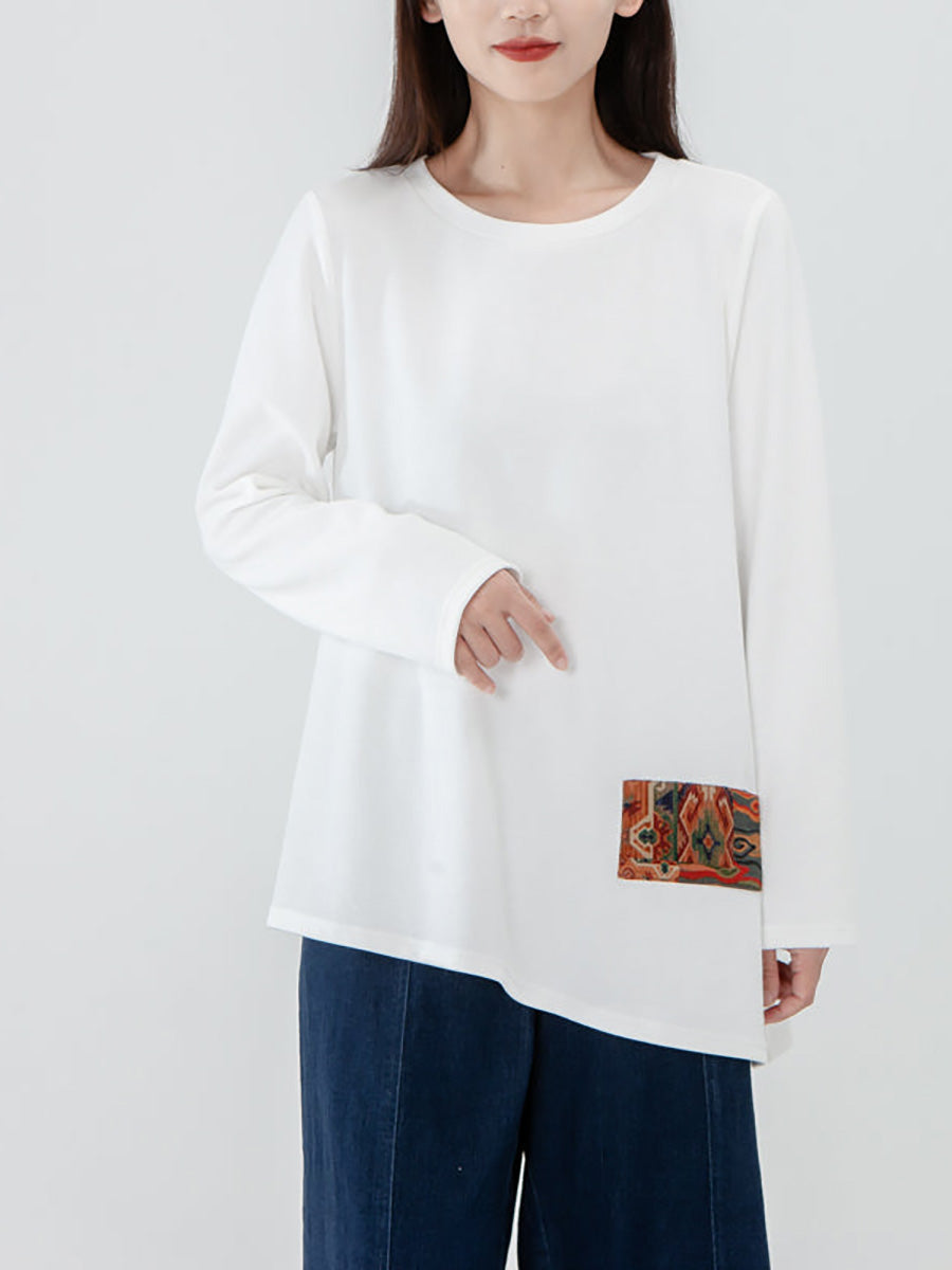 T-shirt à manches longues patchwork pour femme