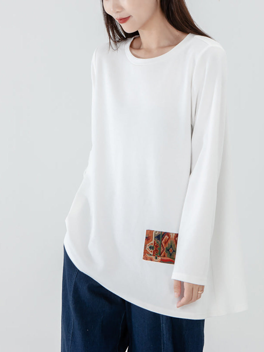 T-shirt à manches longues patchwork pour femme