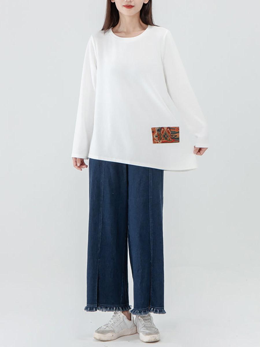 T-shirt à manches longues patchwork pour femme