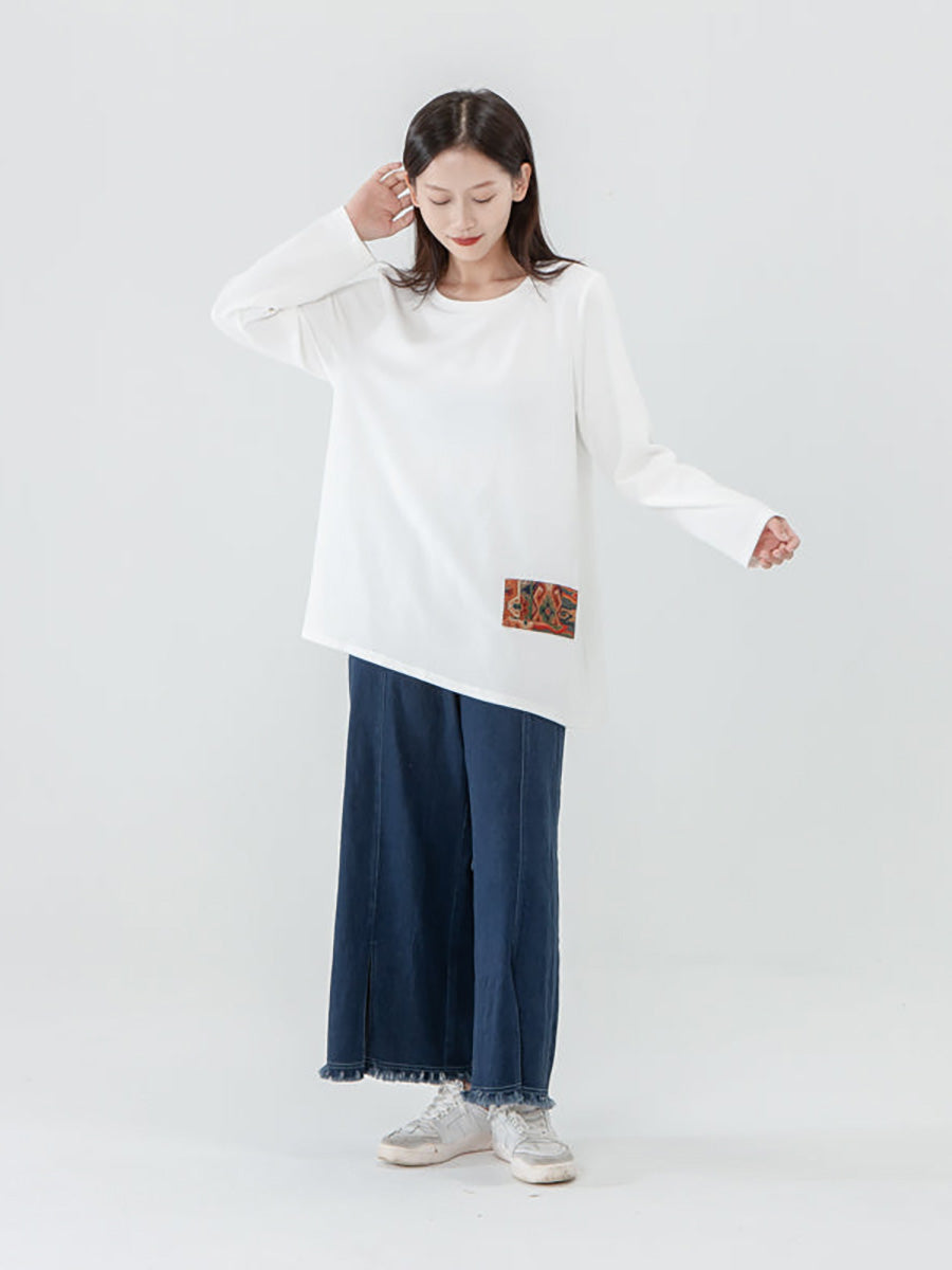 T-shirt à manches longues patchwork pour femme