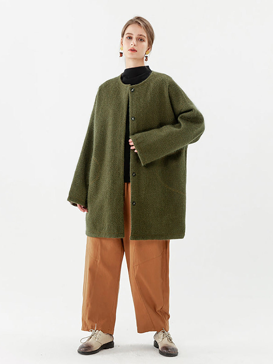Women Pocket Breasted Casual Long Sleeve Coat