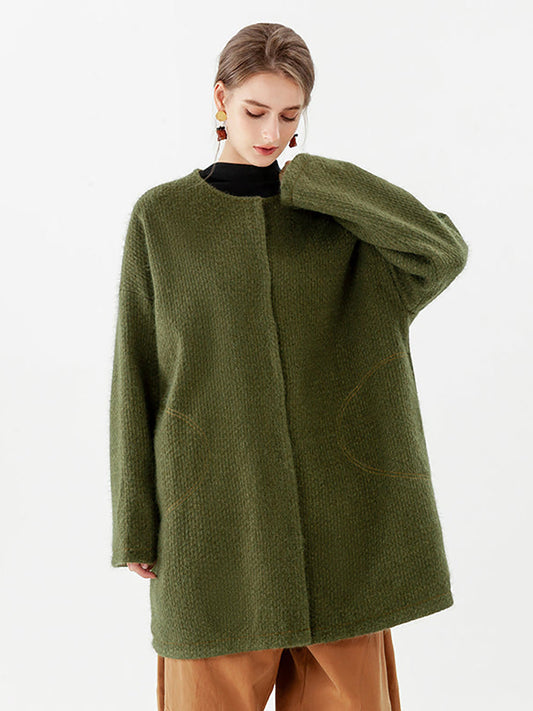 Women Pocket Breasted Casual Long Sleeve Coat