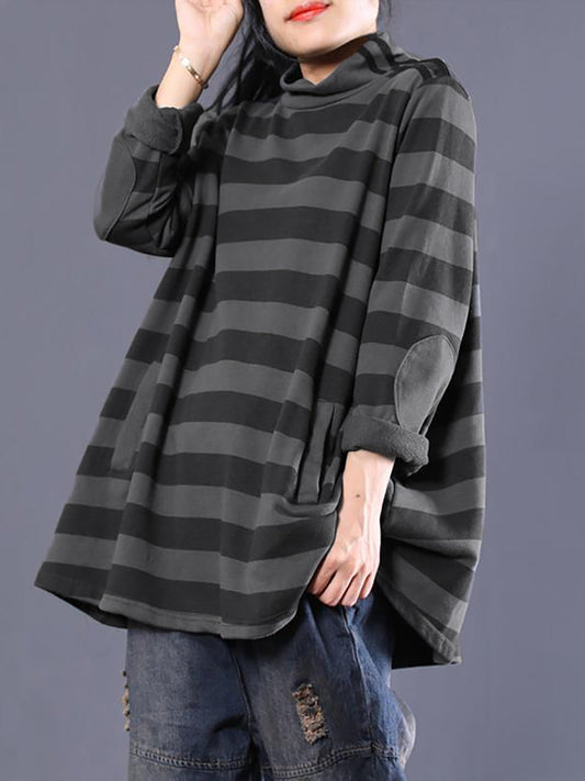 Felpa a collo alto a righe casual da donna