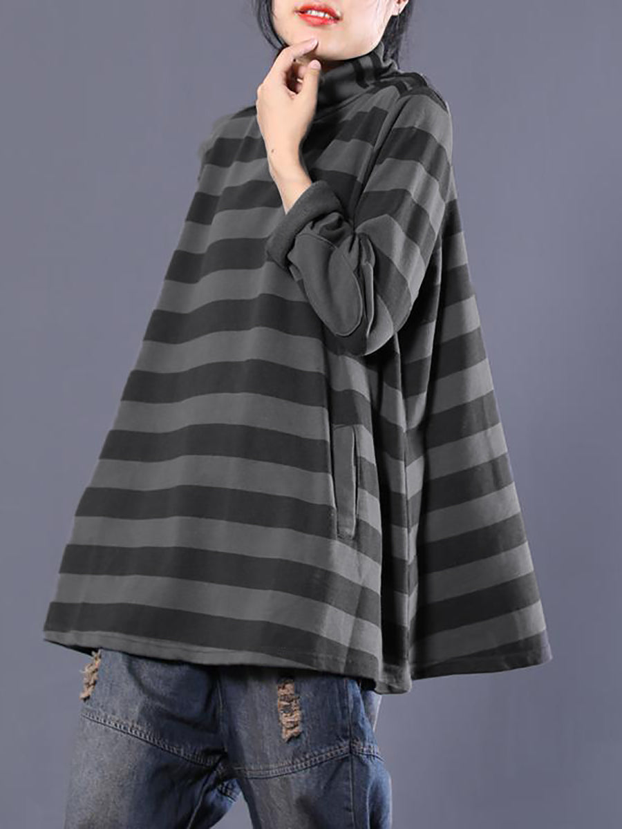 Felpa a collo alto a righe casual da donna